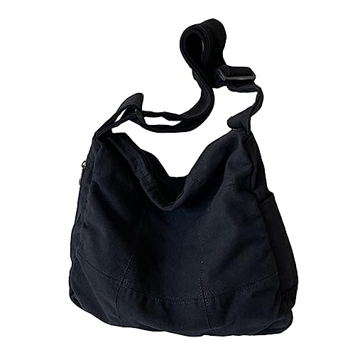 Japanische Schul-Kuriertasche für Damen und Herren, Schultertasche, Handtasche, solide, große Kapazität, lässige Damentasche, leicht, Schwarz , One Size von Hattba