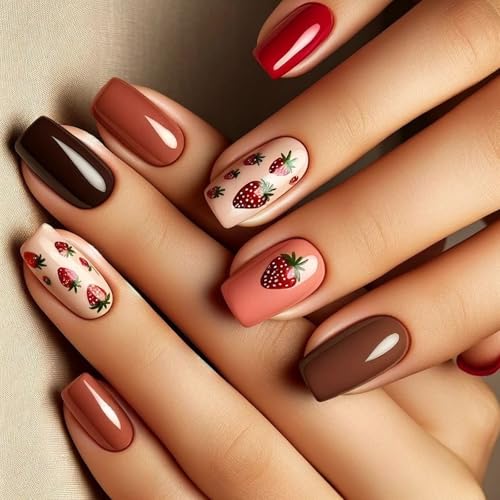 Künstliche Fingernägel, kurz, quadratisch, zum Aufkleben, für Damen und Mädchen, Design für künstliche Nägel von Hattba