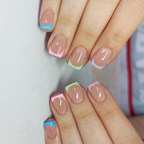 Künstliche Fingernägel, kurz, quadratisch, zum Aufkleben, für Damen und Mädchen, zum Aufkleben von Hattba