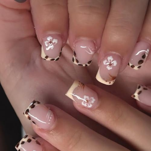 Künstliche Nägel zum Aufdrücken, quadratisch, Blume, künstliches Acryl, 24 Stück, für Damen und Mädchen, Design für künstliche Nägel von Hattba