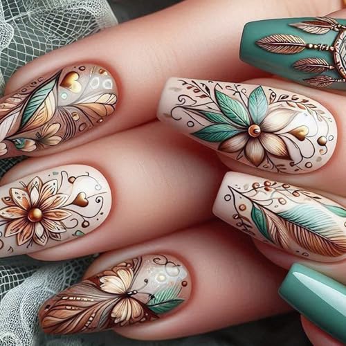 Künstliche Nägel zum Aufkleben, für Damen und Mädchen, Mandel-Nägel, zum Aufkleben, zum Aufdrücken von Hattba