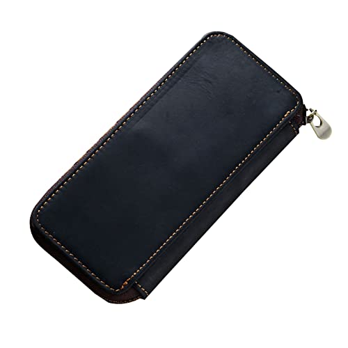 Leder-Federmäppchen, tragbar, Füllfederhalter, multifunktional, Reißverschluss, Bleistift für Damen und Herren, Geburtstagsgeschenk, hart für Geldbörse, kleine Hartschalenetuis, Erwachsene, Schwarz von Hattba
