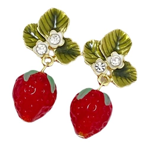 Leichte Harz-Erdbeer-Ohrringe mit künstlichem Obst-Anhänger, trendiges Schmuck-Accessoire, Damen-Accessoire, Damen-Ohrringe von Hattba