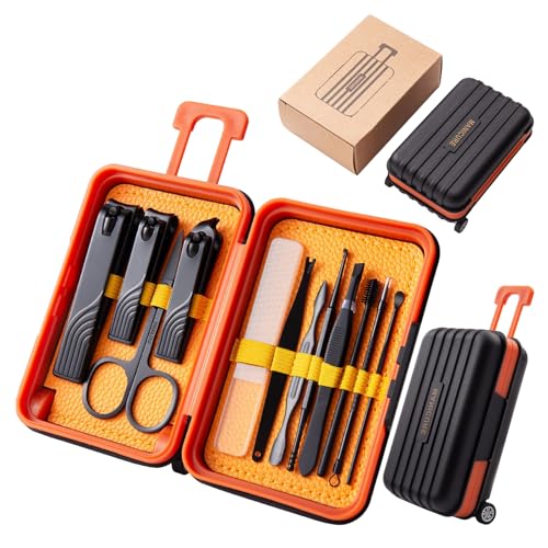 Maniküre-Set für Herren und Damen, 12-in-1, Zehen-Fingerpflege-Werkzeuge mit tragbarem Reiseetui, rostbeständiges Maniküre-Set von Hattba