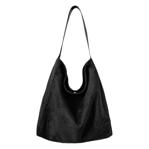 Moderne Schultertasche aus Wildlederimitat für den täglichen Gebrauch, einzelner Schultergurt, Handtasche, Studententasche, ideal für Einkaufen und Arbeit, Einkaufen, Reisen, Schwarz , One Size von Hattba