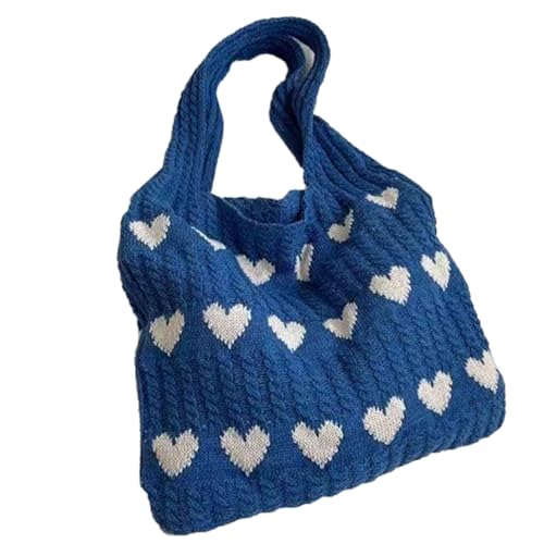 Modische Häkeltasche für Damen, Geldbörse, lässige Umhängetasche, große Kapazität, gestrickte Herz-Tasche für Mädchen und Frauen, vielseitige Tragetasche, modische Strick-Schulter, blau, One Size Modische Häkeltasche für Damen, Geldbörse, lässige Umhängetasche, große Kapazität, gestrickte Herz-Tasche für Mädchen und Frauen, vielseitige Tragetasche, modische Strick-Schulter, blau, One Size von Hattba