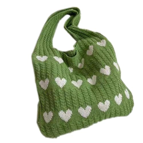 Modische Häkeltasche für Damen, Geldbörse, lässige Umhängetasche, große Kapazität, gestrickte Herz-Tasche für Mädchen und Frauen, vielseitige Tragetasche, modische Strick-Schulter, grün, One Size Modische Häkeltasche für Damen, Geldbörse, lässige Umhängetasche, große Kapazität, gestrickte Herz-Tasche für Mädchen und Frauen, vielseitige Tragetasche, modische Strick-Schulter, grün, One Size von Hattba