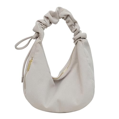 Modische Umhängetasche aus Kordsamt für Damen, lässige Handtasche, vielseitige Schultertasche mit plissiertem Riemen, Cord-Handtasche, weiß, One Size Modische Umhängetasche aus Kordsamt für Damen, lässige Handtasche, vielseitige Schultertasche mit plissiertem Riemen, Cord-Handtasche, weiß, One Size von Hattba