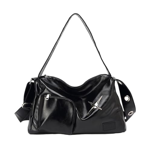 PU-Leder-Umhängetasche, modische Pendlertasche, große Kapazität, Damen-Handtasche, lässig, Einkaufstasche für Reisen, Arbeit, Damen, Handtasche, Einkaufstasche, Schwarz , One Size von Hattba