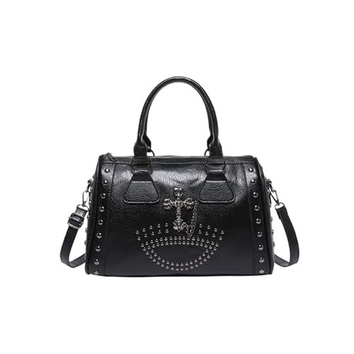 Punk Styles Totenkopf Handtasche Große Kapazität Nieten Arzt Tasche Modische Schultertasche Punk Styles Handtasche für Frauen Casual Fashion, Schwarz , One Size von Hattba
