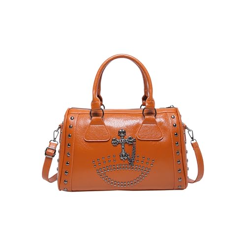 Punk Styles Totenkopf Handtasche Große Kapazität Nieten Arzt Tasche Modische Schultertasche Punk Styles Handtasche für Frauen Casual Fashion, braun, One Size von Hattba