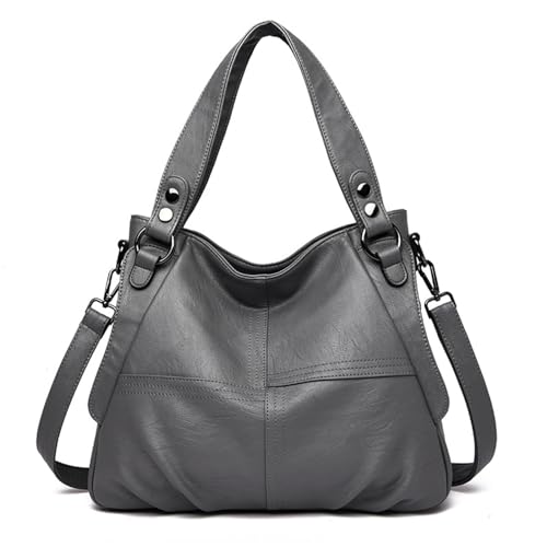 Schultertaschen für Damen, PU-Leder, Umhängetasche, Retro-Tragetasche, Handtasche, Tragegriff oben, hellgrau, One Size von Hattba