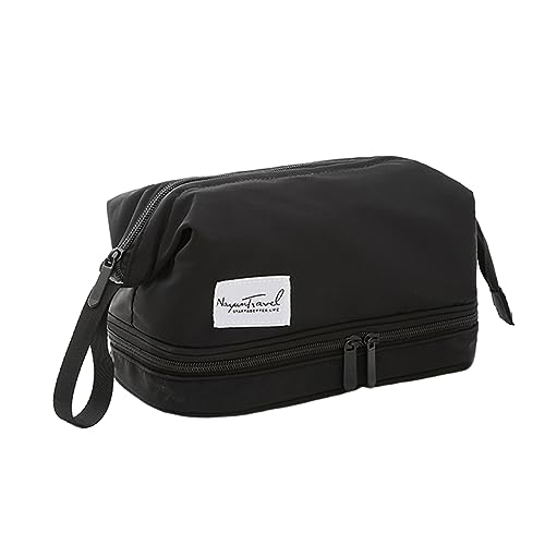 Tragbare Reise-Kulturbeutel, Make-up-Tasche, doppellagig, Kosmetik-Organizer, groß, legerer Aufbewahrungshalter für Damen, Reise-Organizer, Schwarz , S, Mass Beauty von Hattba