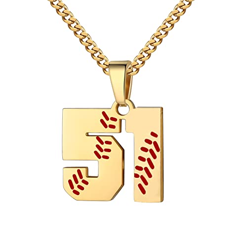 Hatti Doris Baseball-Nummern-Halskette für Herren 00–99 – Jersey-Zahlen-Halskette mit vergoldeter Edelstahlkette und Baseball-Charm-Anhänger, Edelstahl, Kein Edelstein von HattiDoris