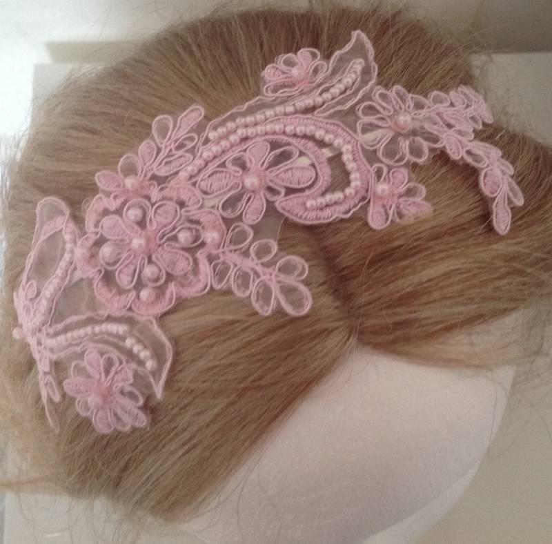 50% Sale - Rosa Besticktes Perlen-Spitzen-Metall-stirnband Braut Brautjungfern Party Urlaub Feier von Hattraction