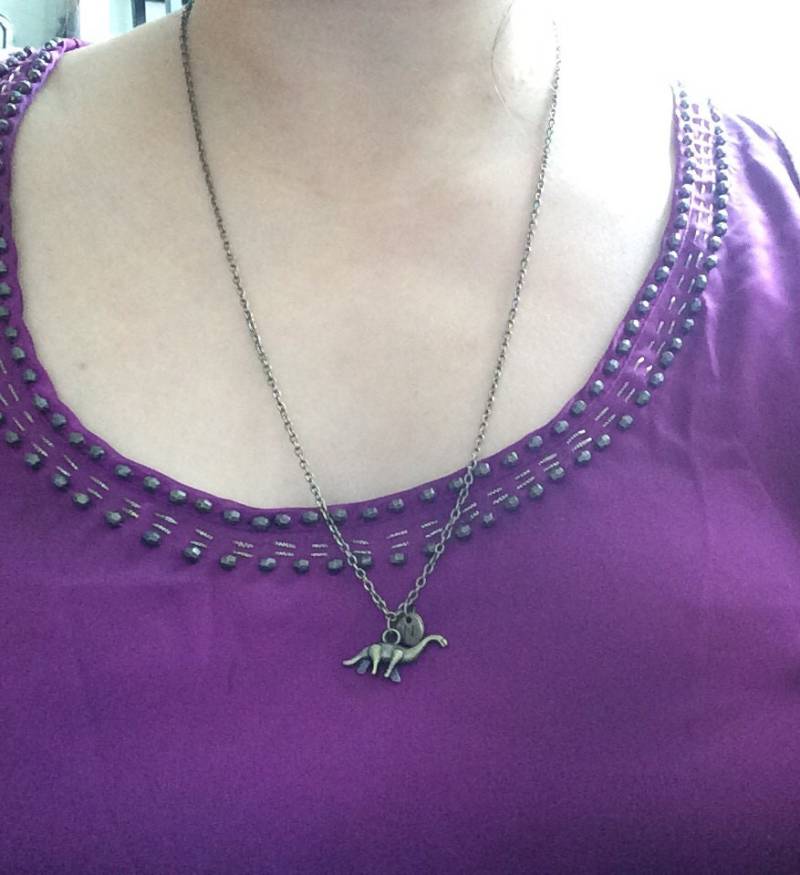 Dinosaurier-Anfangshalskette - Benutzerdefinierte Buchstabe Personalisierte Alphabet Antike Bronze Charme Kettenhalskette von Hattraction