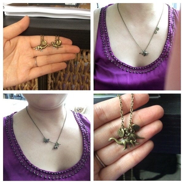 Dinosaurier-Anfangshalskette - Benutzerdefinierte Buchstabe Personalisierte Alphabet Antike Bronze Charme Kettenhalskette von Hattraction