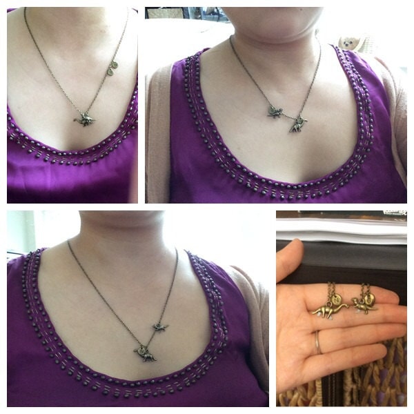 Dinosaurier-Anfangshalskette - Benutzerdefinierte Buchstabe Personalisierte Alphabet Antike Bronze Charme Kettenhalskette von Hattraction