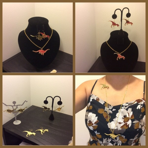 Dinosaurier Halskette Und Ohrringe - Acryl Schmuck, Stilvoll, Jurassic Park, World, Dino Geschenke von Hattraction