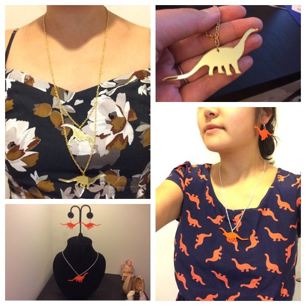 Dinosaurier Halskette Und Ohrringe - Acryl Schmuck, Stilvoll, Jurassic Park, World, Dino Geschenke von Hattraction