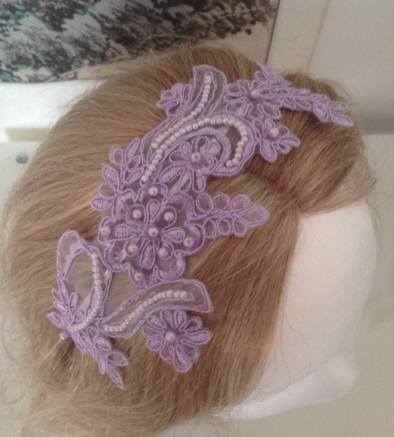 Lavendel Lila Gestickte Perle Spitze Metall Haarband - Braut Brautjungfern Party Urlaub Feier von Hattraction