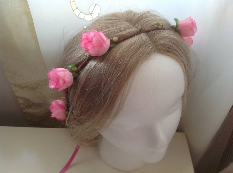 Rustikale Kleine Rosa Rosen Lime Beeren Haarkranz Krone Tiara - Winter Hochzeit Party Brautjungfern Blumenmädchen von Hattraction