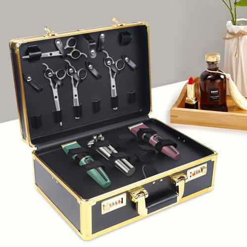 Barber Friseurtasche Barber Tragetasche mit Sicheres Passwortschloss Barber Tragetasche Barber Tool Travel Organizer Case Friseur Tasche Haarschneider Organizer Gold 40x28x16cm von HauTour