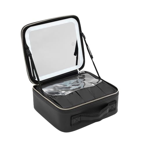 Kosmetiktasche mit Beleuchtetem Spiegel, Schminktasche Make up Tasche mit Spiegel-3 Farben LED Licht, Reise Kosmetikkoffer Organizer, Tragbare Schminkkoffer Make-up Etui mit Trennwänden Kosmetiktasche mit Beleuchtetem Spiegel, Schminktasche Make up Tasche mit Spiegel-3 Farben LED Licht, Reise Kosmetikkoffer Organizer, Tragbare Schminkkoffer Make-up Etui mit Trennwänden von HauTour
