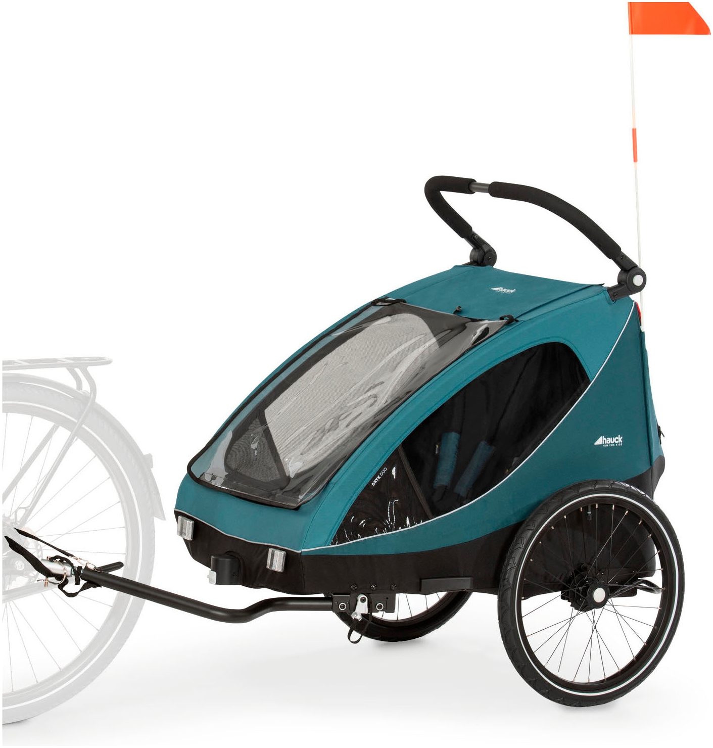 Hauck Fahrradkinderanhänger "Dryk Duo, Ocean Green" für 2 Kinder; inkl. Buggy-Rad von Hauck