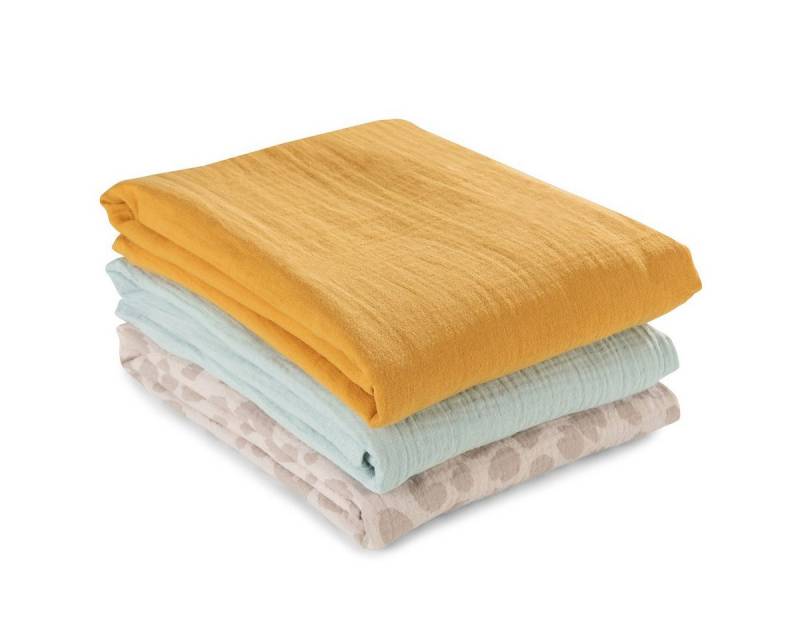 Hauck Stoffwindeln Cuddle N Clean - Honey / Mint / Leo Natural, Mullwindeln Mulltücher 3 Stück 80x80 cm Spucktücher maschinenwaschbar von Hauck