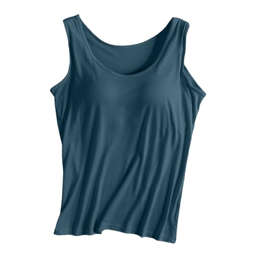 Hauetro Damen Unterhemd BH Hemd Damen mit Cups Basic U-Ausschnitt Eingebauter BH Stretch Unterhemden Bügelloser Gepolstert Tank Tops mit Integriertem BH Ohne Bügel Angebote des Tages Heute Deal von Hauetro