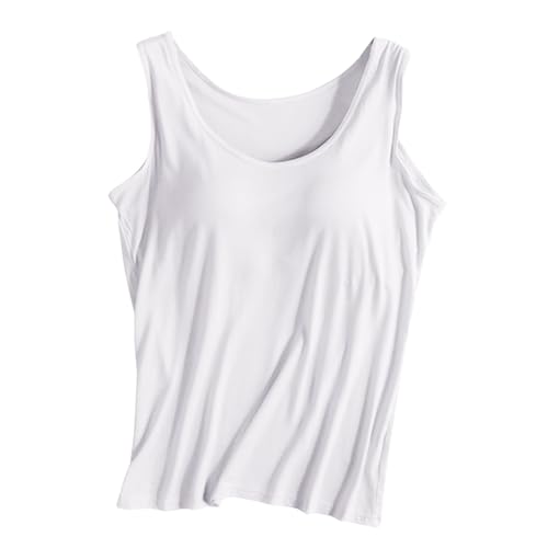 Hauetro Damen Unterhemd BH Hemd Damen mit Cups Basic U-Ausschnitt Eingebauter BH Stretch Unterhemden Bügelloser Gepolstert Tank Tops mit Integriertem BH Ohne Bügel Einfarbig Angebote des Tages Heute von Hauetro