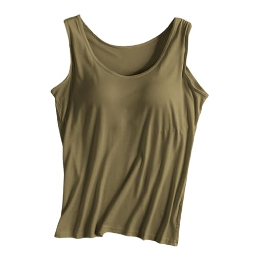 Hauetro Damen Unterhemd BH Hemd Damen mit Cups Basic U-Ausschnitt Eingebauter BH Stretch Unterhemden Bügelloser Gepolstert Tank Tops mit Integriertem BH Ohne Bügel Einfarbig Bequeme Deals of The Day von Hauetro