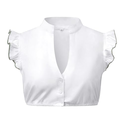 Hauetro Dirndl Bluse Damen Kurzarm Baumwolle Trachten Trachtenbluse Weiß Flügelärmel Dirndl Dirndlbluse Elegante Spitzenbluse Spitze Hollow Out Tracht Bluse Trachtenmi Hochgeschlossen Oktoberfest von Hauetro