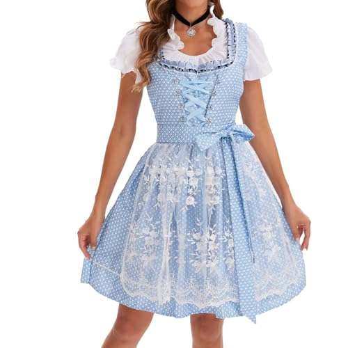 Hauetro Dirndl Midi Damen Hellblau Dirndl Midi Leichte Elegant Fitness Trachtenmode Sommer Dirndl-Komplettsets Oktoberfest Damen Outdoor Oktoberfest Damen Outfit 3 teilig Größen Trachtenmode von Hauetro