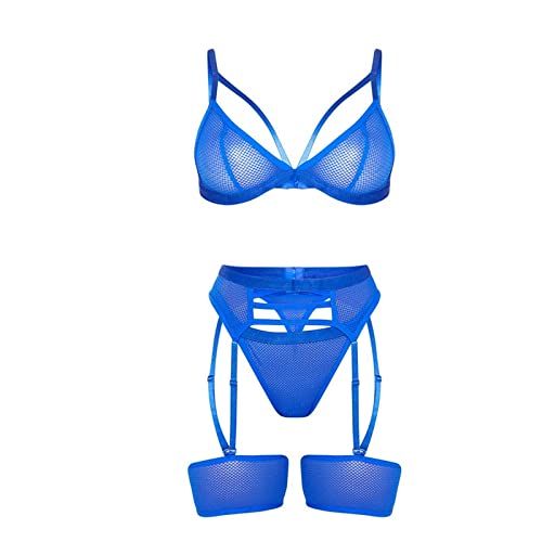 Hauetro Große Größen Frauen Unterwäsche Set - Dessous-Sets für Damen Transparent Dessous Kleid Lingerie Korsett Top Push Up Curvy Elegant Wetlook Unterwäsche Mit Tanga Dessous Set Strapsen Dessous von Hauetro