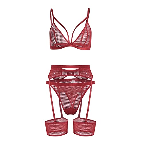 Hauetro Große Größen Frauen Unterwäsche Set - Dessous-Sets für Damen Transparent Dessous Kleid Lingerie Korsett Top Push Up Curvy Elegant Wetlook Unterwäsche Mit Tanga Dessous Set Strapsen Dessous von Hauetro