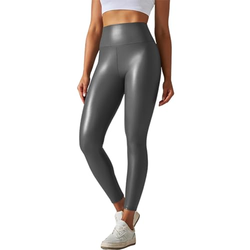 Hauetro Hose Lederoptik Damen Lederleggings Damen High Waist Thermo-Leggings Lederleggings-Lederhose Schwarz Leder Leggings Lederoptik Kunstlederhose Glanz Leggings Jeggings Thermoleggings Shape 2025 von Hauetro