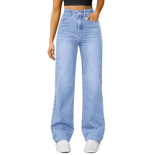 Hauetro Jeanshose Damen High Waist Baggy - Jeans Bootcut Damen Stretch Hüftjeans Skinny Schlaghose Elegante Vintage Flared-Hosen Baggy Y2K Denimhose Hiphop Streetwear Locker Jogginghose von Hauetro
