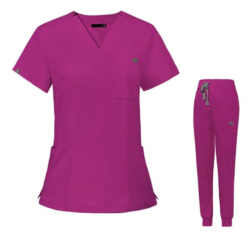 Hauetro Medizinische Arbeitskleidung Damen Herren Krankenschwester Arbeitskleidung Set Waschbar Unisex Medizinische Uniform Krankenhaus Kurzarm Oberteil mit Hose Schlupfkasack für Altenpflege von Hauetro