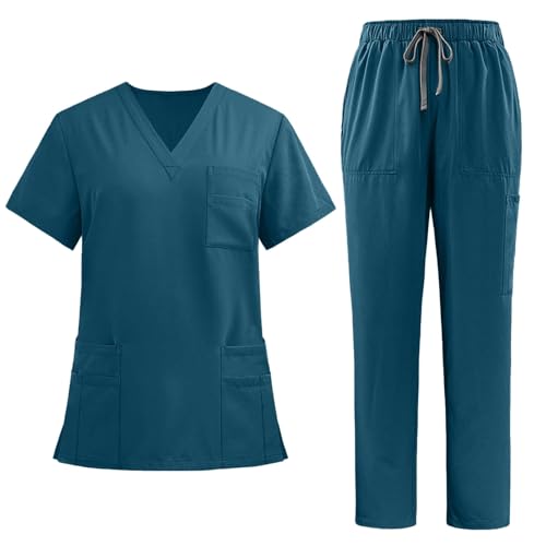 Hauetro Warehouse Deals Angebote Zweiteiler Damen Schrubb Set Pflege Kleidung Oberteil und Hose Kasack Krankenschwester Krankenhaus Berufskleidung Medizinische Uniform Schlupfkasack Altenpflege von Hauetro