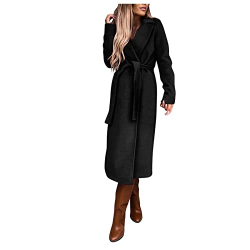 Hauetro Wintermantel Damen Elegant Eleganter Langer Mantel mit Kragen 2024 Wintermantel mit Zweireihig Dicke Peacoat Jacke mit Taschen Zweireihiger Peacoat mit Gürtel Lang Wollmantel Damen Mantel von Hauetro