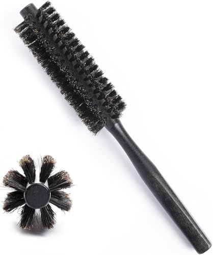 Borstenbürste Haarrollerbürste für Damen und Herren, kleine runde Haarbürste, Bartbürste für Männer (schwarz) von Haujieshie