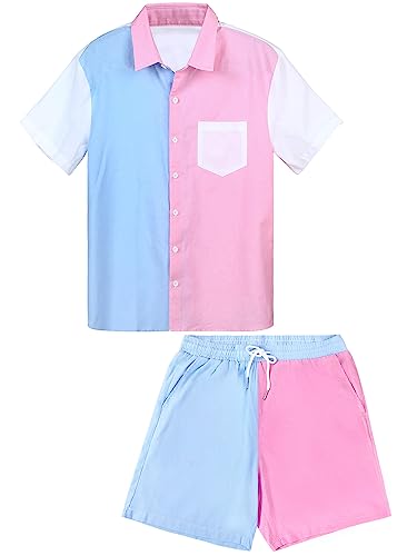 Haull Hemd, Tops und Colorblock-Shorts, Set zum Enthüllen, Outfit für Herren, Hemd zum Enthüllen, rosa und blau, Button-Down-Shirt für Herren, Blau, Rosa, Small Haull Hemd, Tops und Colorblock-Shorts, Set zum Enthüllen, Outfit für Herren, Hemd zum Enthüllen, rosa und blau, Button-Down-Shirt für Herren, Blau, Rosa, Small von Haull