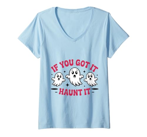 Damen Haunt It Shirt Cute Ghosts Funny Halloween Zitat Oktober T-Shirt mit V-Ausschnitt Damen Haunt It Shirt Cute Ghosts Funny Halloween Zitat Oktober T-Shirt mit V-Ausschnitt von Haunt It Ghost Tee Shirts for Spooky Girls