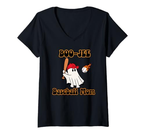 Damen Boo JEE Baseball Mom Lustiges Gruselgespenst an Halloween T-Shirt mit V-Ausschnitt Damen Boo JEE Baseball Mom Lustiges Gruselgespenst an Halloween T-Shirt mit V-Ausschnitt von Haunted Dugout Apparel