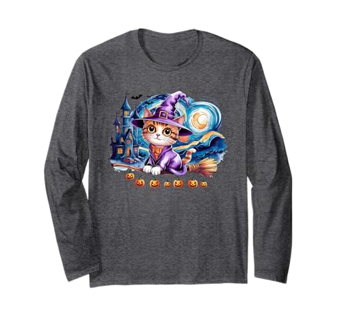 Niedliche Halloween-Katze, Hexe, gruseliger Geist, Trick-Leckerli, Kinder, Mutter Langarmshirt Niedliche Halloween-Katze, Hexe, gruseliger Geist, Trick-Leckerli, Kinder, Mutter Langarmshirt von Haunted House Monster Vampire & Zombie Costumes
