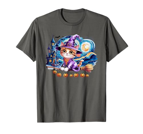 Niedliche Halloween-Katze, Hexe, gruseliger Geist, Trick-Leckerli, Kinder, Mutter T-Shirt von Haunted House Monster Vampire & Zombie Costumes