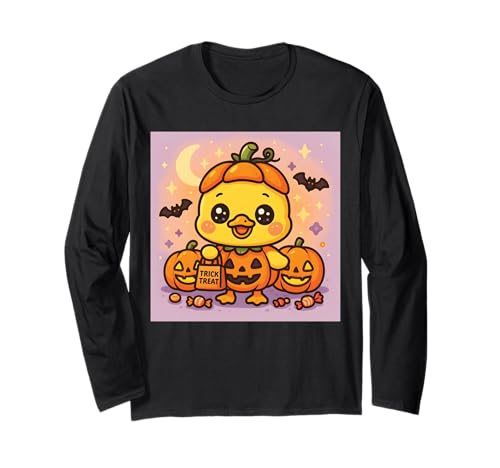 Kawaii Halloween Ente im Kürbis Kostüm Trick or Treat Kinder Langarmshirt von Haunted Humor Halloween Duck Costume Tees