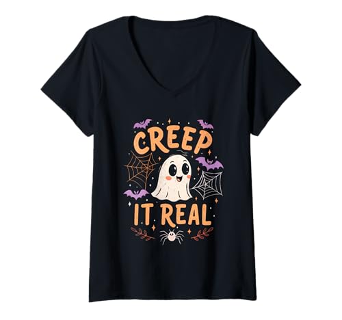 Damen Creep It, lustiges Halloween-Gespenster-Design für Herren, Damen und Kinder T-Shirt mit V-Ausschnitt Damen Creep It, lustiges Halloween-Gespenster-Design für Herren, Damen und Kinder T-Shirt mit V-Ausschnitt von Haunted Humor Tees
